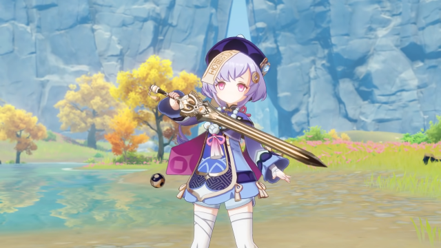 Qiqi holding a sword.