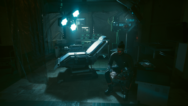 A ripperdoc in Cyberpunk 2077.