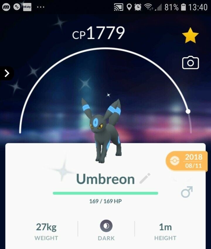 Shiny Umbreon in-game screen in Pokémon Go