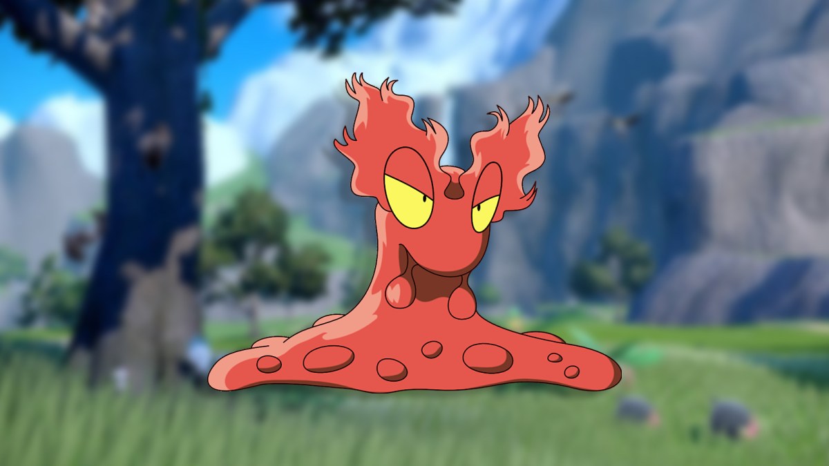 Slugma superimposed onto scenery in Pokemon Scarlet and Violet