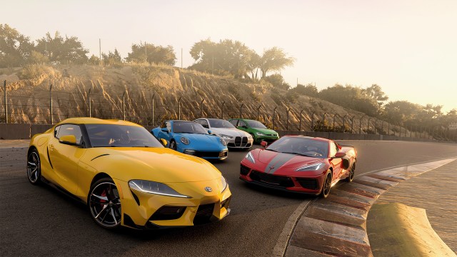 An image of five cars in Forza Motorsport provided in the Welcome Pack.