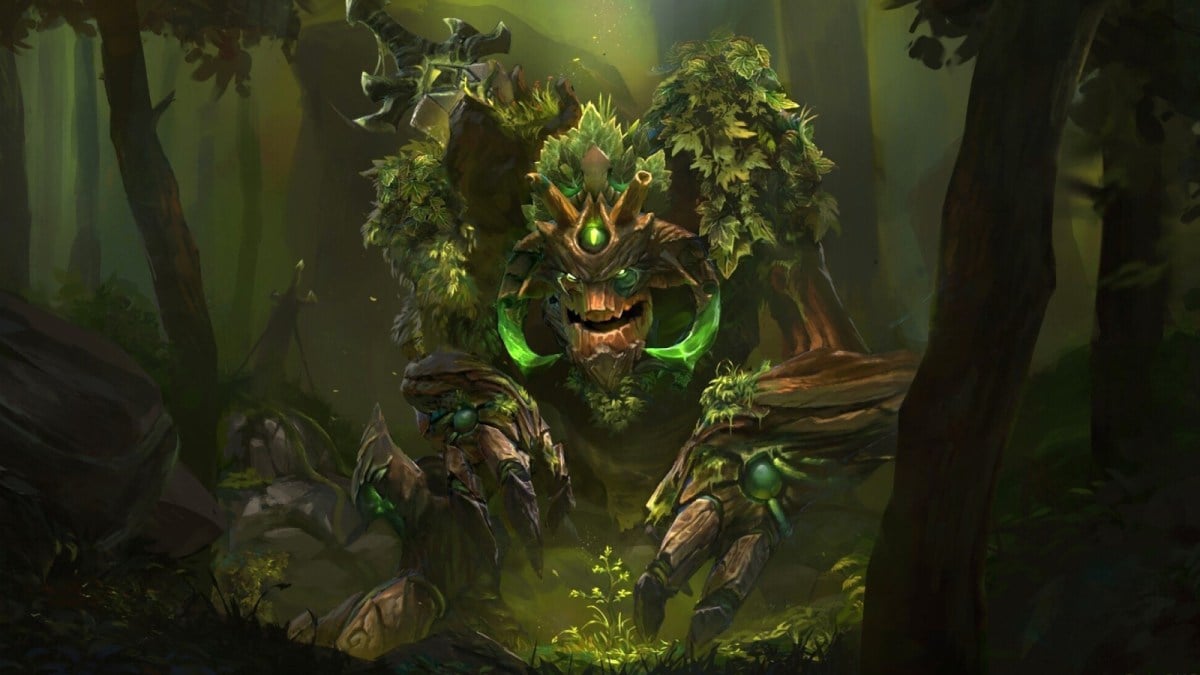 Treant Protector standing in a forest in Dota 2