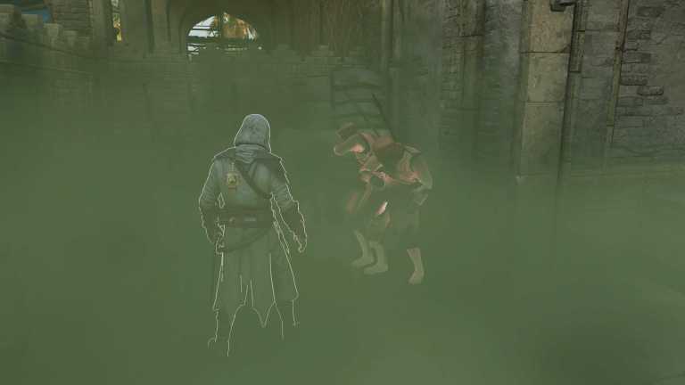 two guards engulfed in a green cloud of smoke in assassin's creed mirage