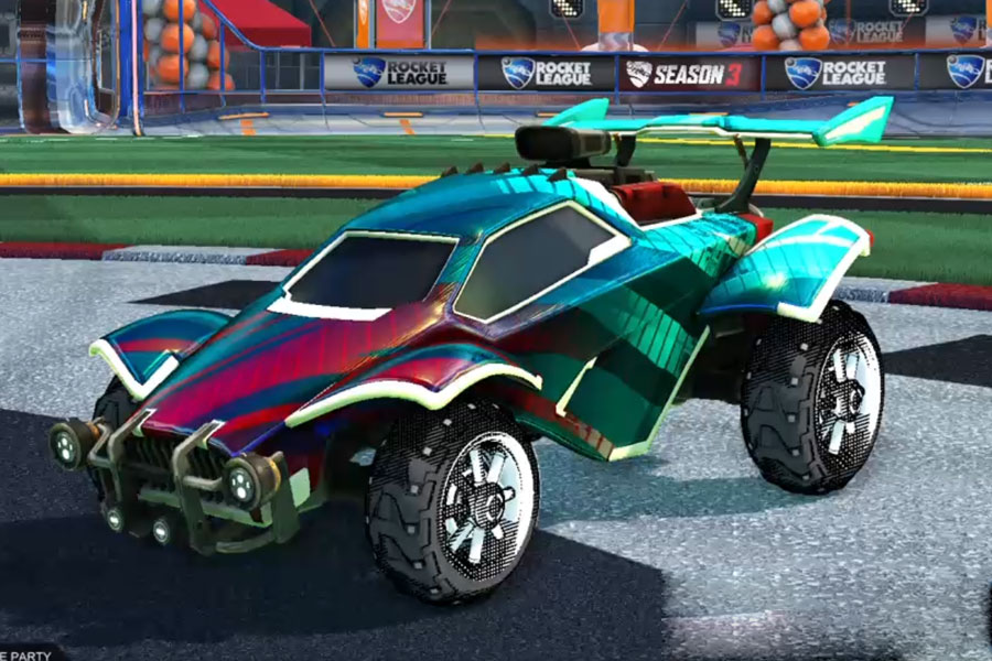 The 20XX decal on a player car in Rocket League