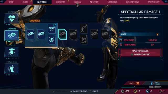 Suit Tech Menu in Spider-Man 2 hero tokens