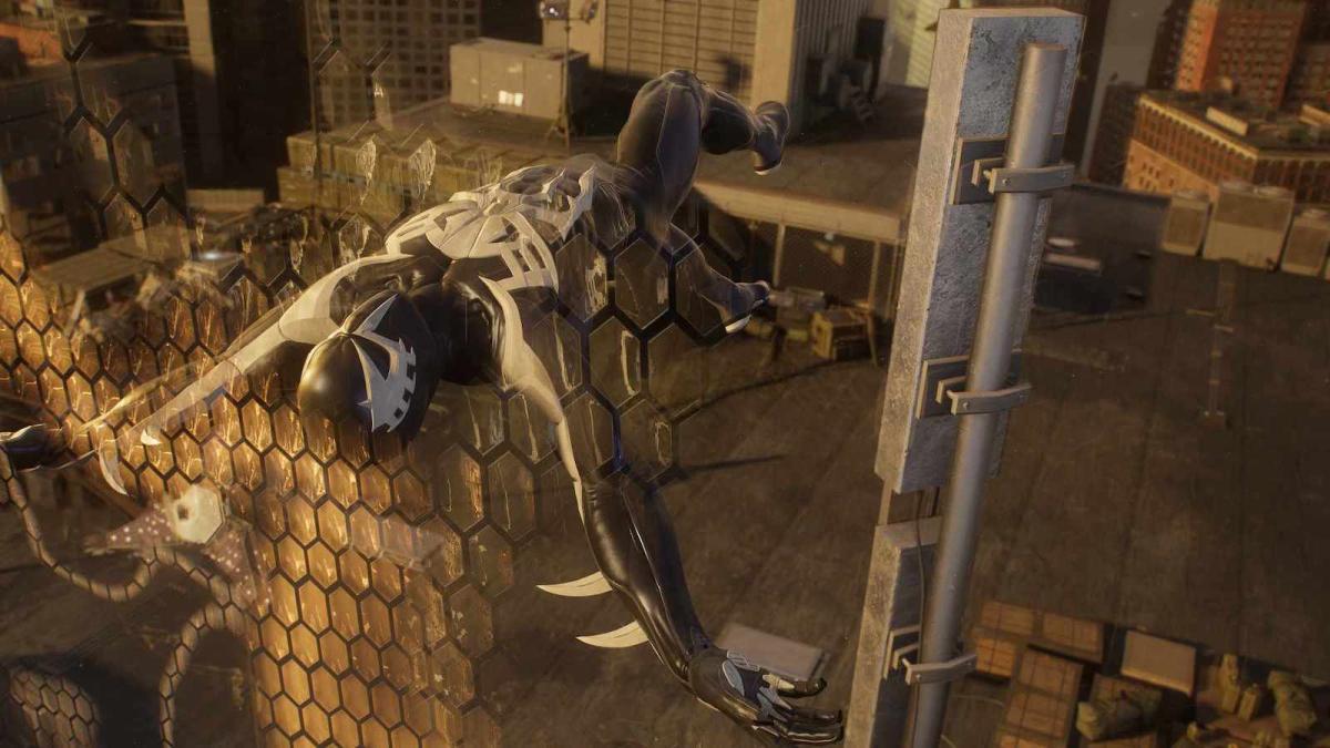 Spider-Man dodging a barrier in Spider-Man 2