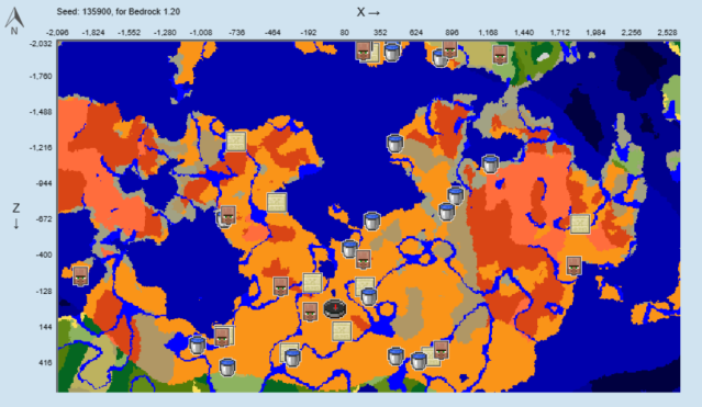 A map of the 135900 Minecraft seed.