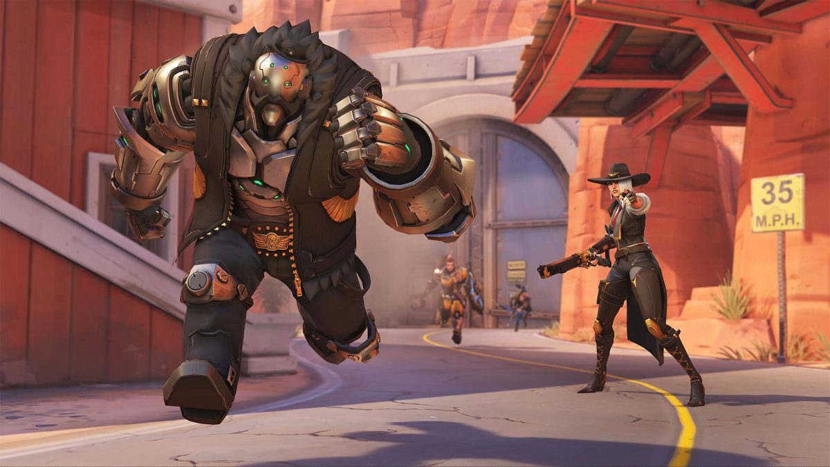 Ashe and B.O.B. on Overwatch's Route 66 map.