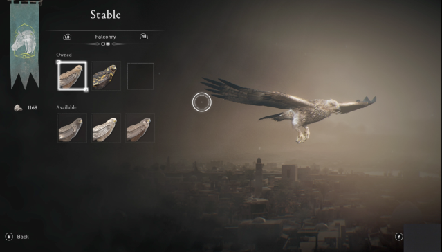 Eagle customization screen in Assassin's Creed Mirage. 