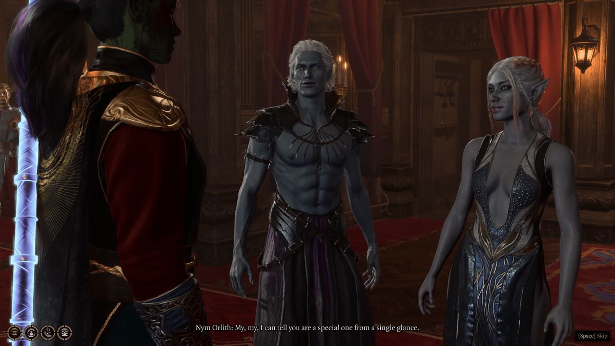 image displays the Drow twins in Sharess' Caress, a brothel in Baldur's Gate 3.