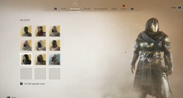 Image of the outfit inventory in Assassin's Creed Mirage, displaying the Milad Outfit.