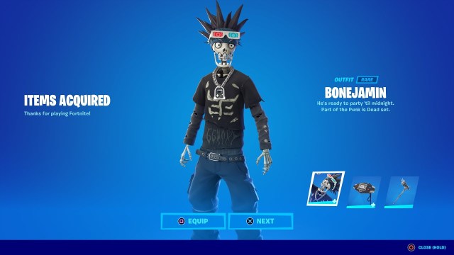 Fortnite's Bonejamin skin in the in-game equip screen