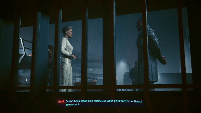 Reed and Myers being watched through a ventilation shaft in The Killing Moon (Cyberpunk 2077).