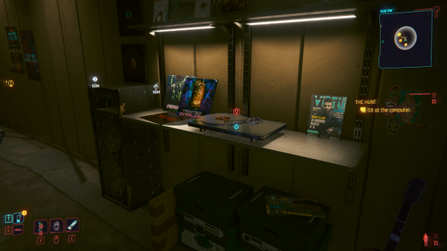 a record player on a shelf next to some magazines in Cyberpunk 2077.