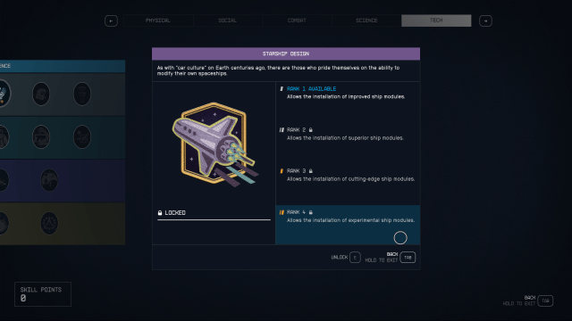 Image of the Starship Design Skill in Starfield fully maxed out.