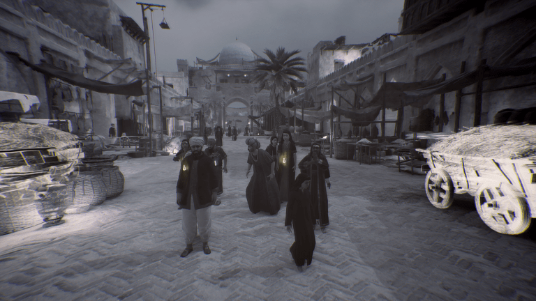 Image of civilians walking down a market in Assassin's Creed Mirage.