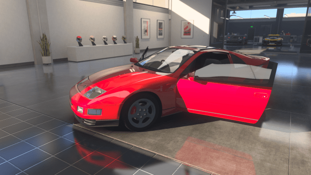 The 1994 Nissan Fairlady Z Version S Twin Turbo in a garage in Forza Motorsport.