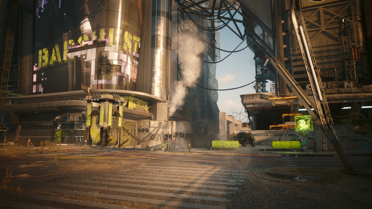 An in game screenshot of the Dogtown entrance from the game Cyberpunk 2077