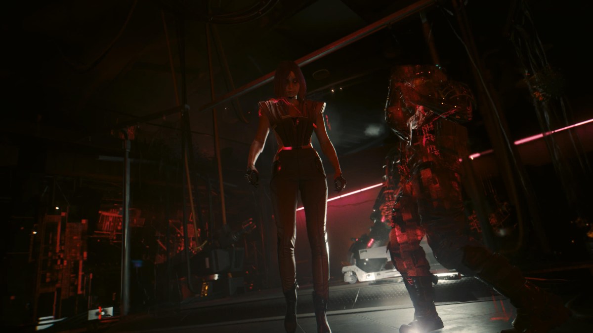 An in game image of the character Songbird from the game Cyberpunk 2077.