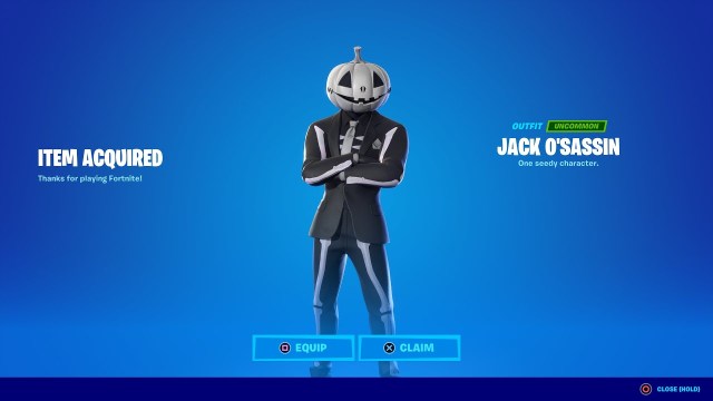 Fortnite's Jack O' Sassin skin in the in-game equip screen