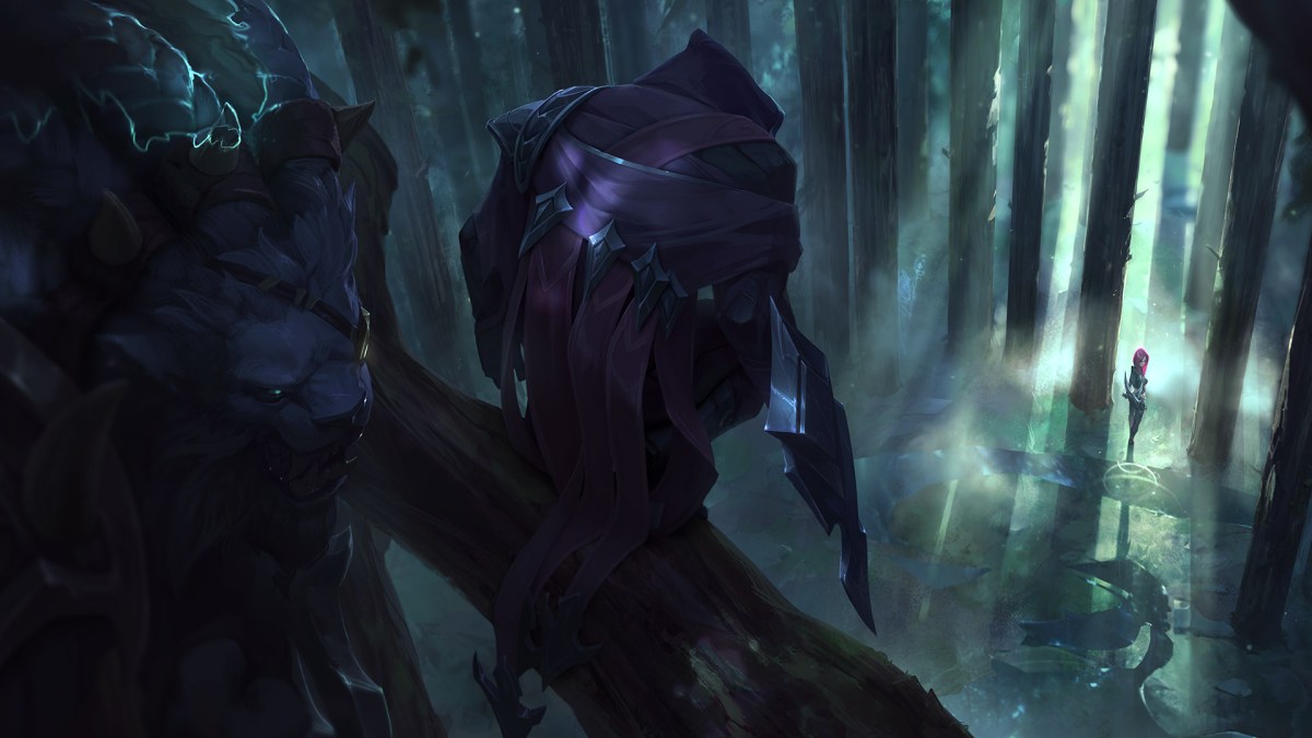 Talon sitting on a branch of a tree in the woods and watching Katarina