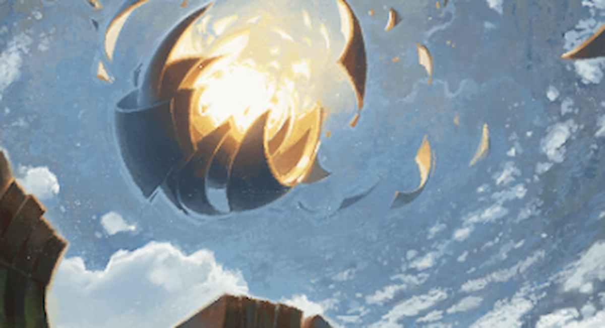 Sun exploding out of an Artifact above Ixalan plane