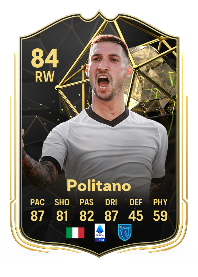 Matteo Politano's card in EA FC 24's TOTW 6.