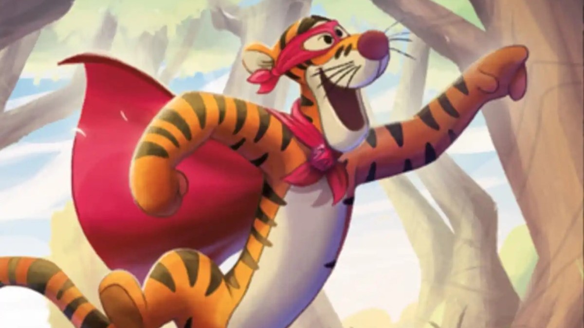 Image of Tigger standing on a rock in forest with bandana calling others to action through Disney Lorcana Rise of the Floodborn Tigger One of a Kind