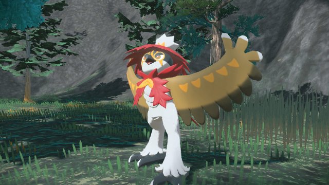 Hisuian Decidueye spreading its wings in Pokémon Legends: Arceus.
