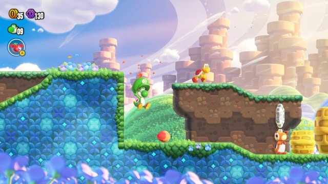 Yoshi jumping onto acorn in Super Mario Bros. Wonder