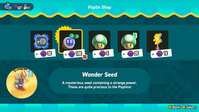 Poplin Shop inventory in Super Mario Bros. Wonder