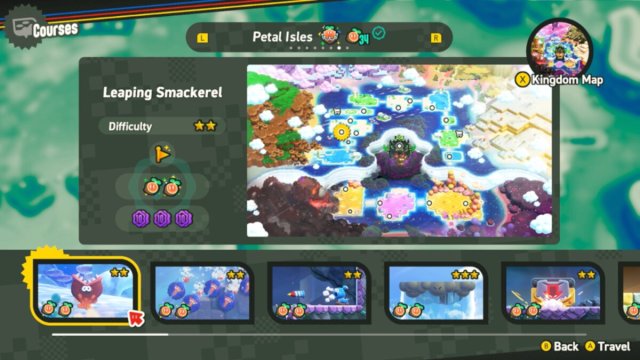 Courses overview and level selection in Super Mario Bros. Wonder