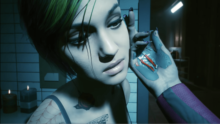 Romancing Judy Alvarez in Cyberpunk 2077.