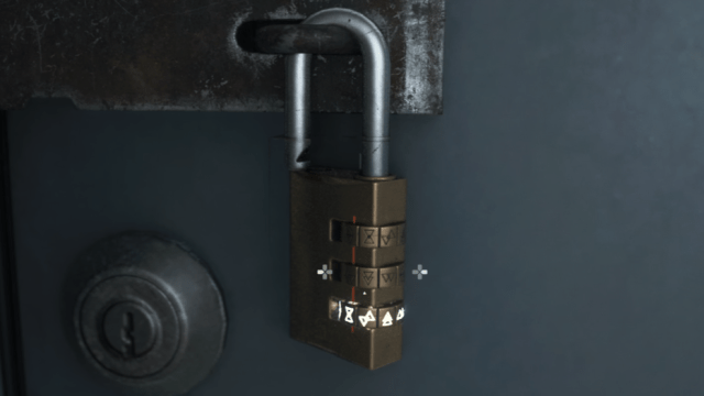 An unlocked combination lock with three symbols entered