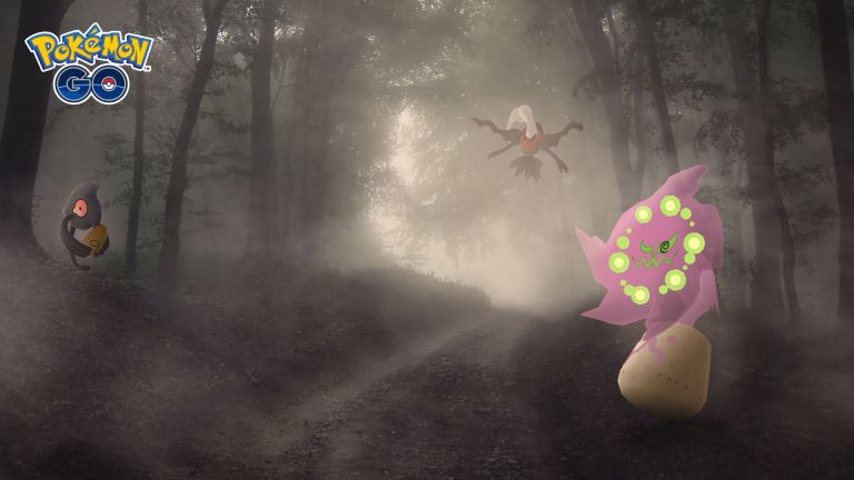 Spiritomb, Darkrai, and Yamask sitting in the fog.