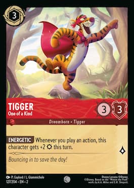 Image of Tigger standing on a rock in forest with bandana calling others to action through Disney Lorcana Rise of the Floodborn Tigger One of a Kind