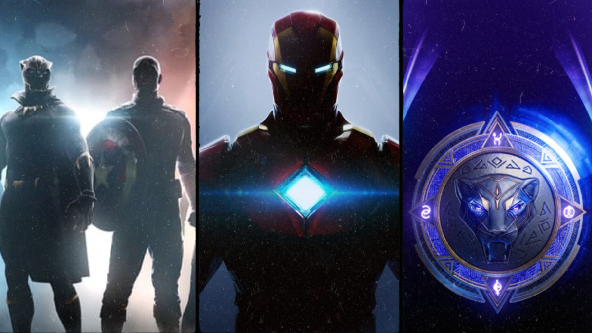 Teasers for Skydance's Black Panther/Captain America, EA's Iron Man, and EA's Black Panther side by side.