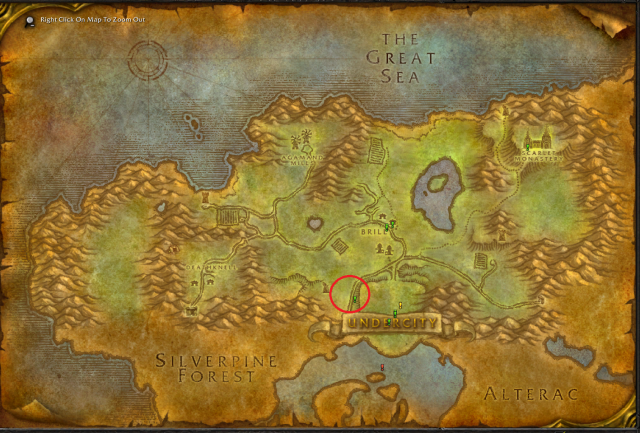 Map of Tirisfal Glades showing where you can get the Wickerman buff