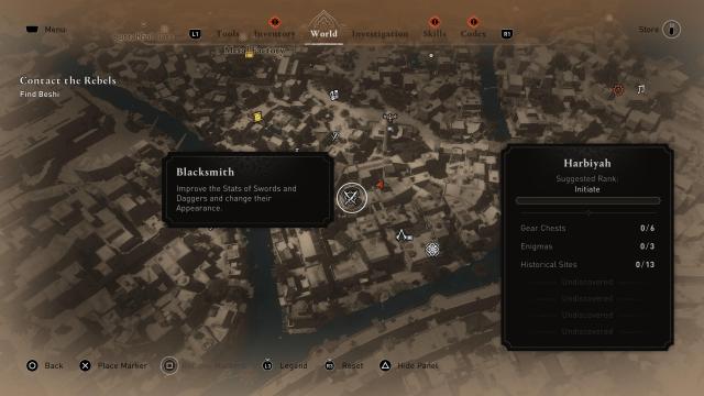 The Blacksmith icon on the Assassin's Creed Mirage map.