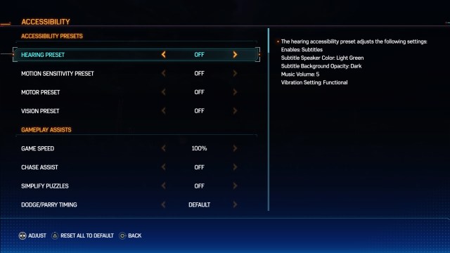 The Accessibility menu in Marvel's Spider-Man 2