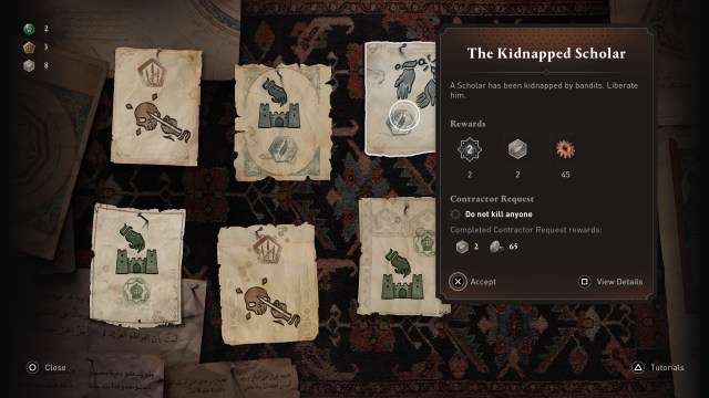 The Contract Board menu in Assassin's Creed Mirage.
