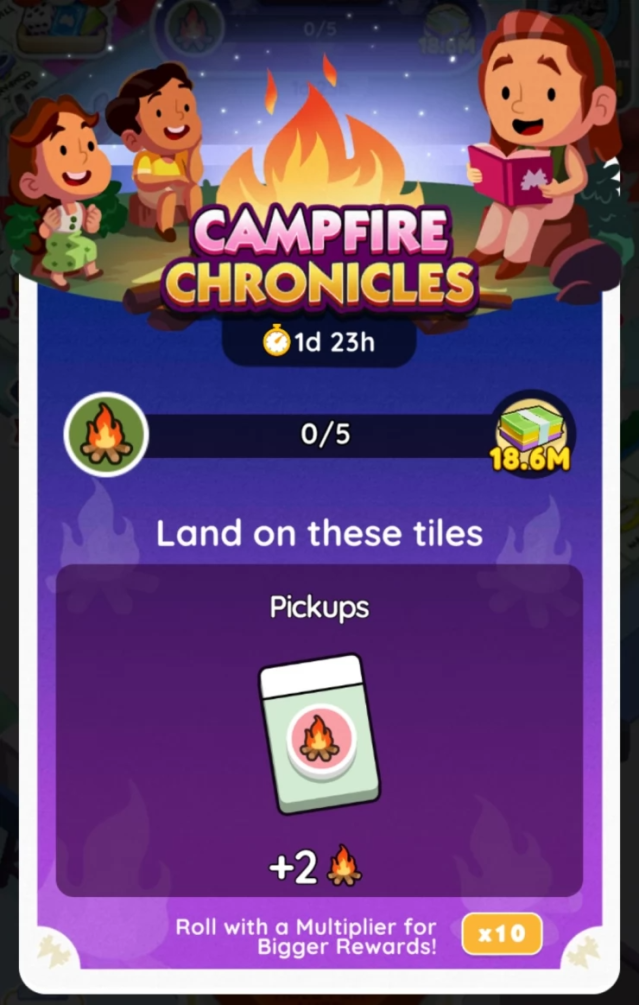 Campfire Chronicles menu screen with challenges