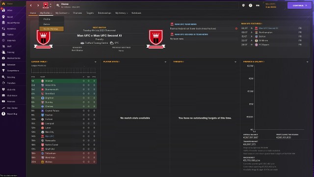 The main hub in Football Manager 2024