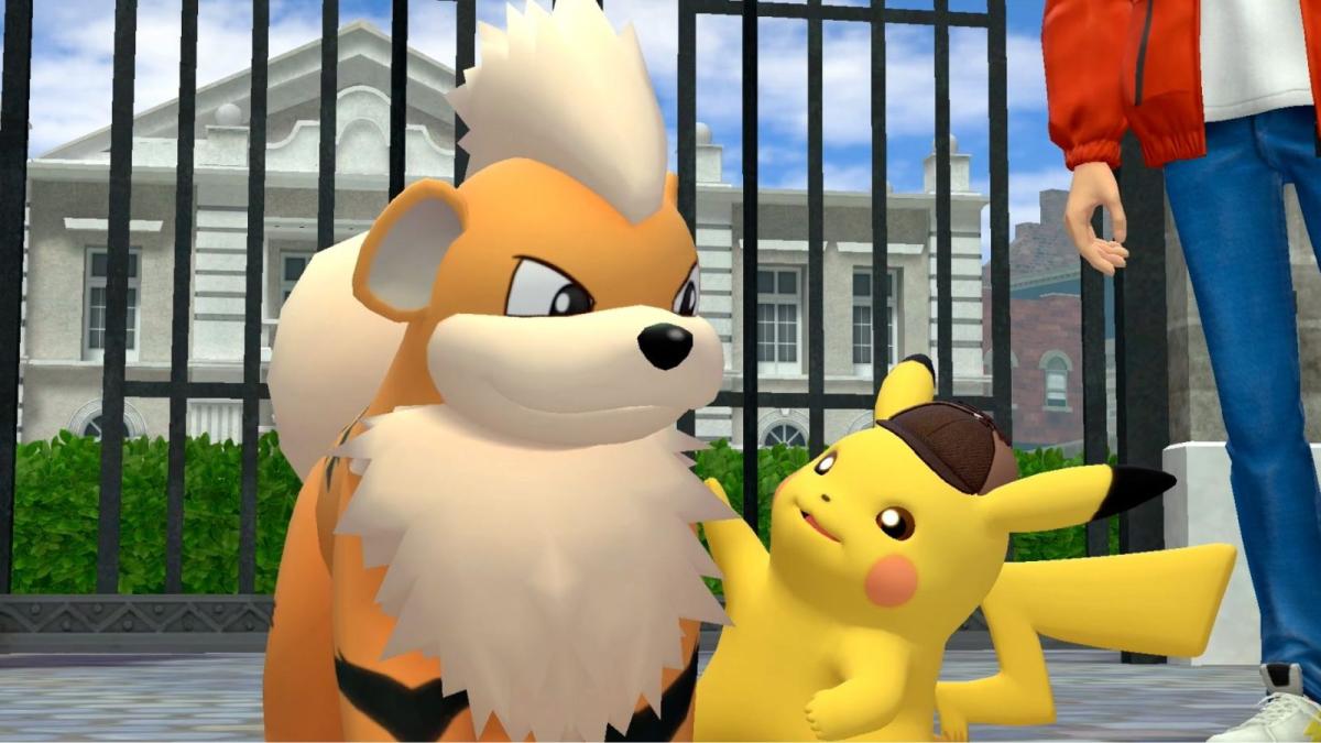 pikachu playing with growlithe in detective pikachu returns