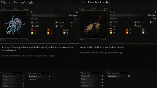 Item description of Umbral and Radiant Catalysts.