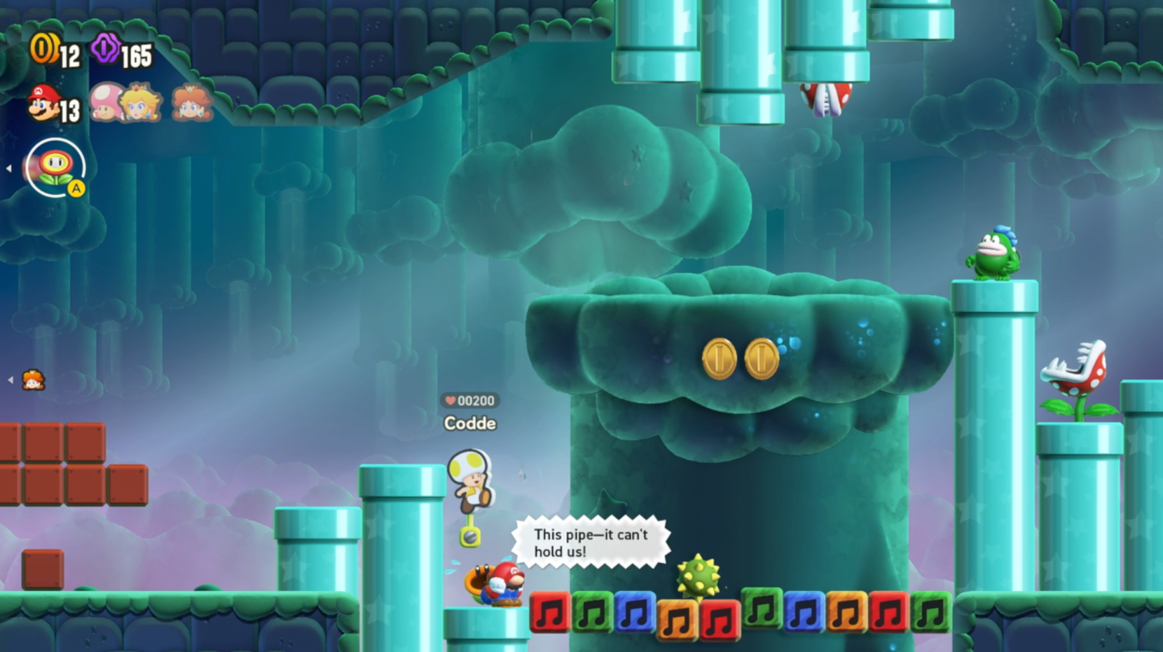 Mario goes down a pipe in Mario Wonder.