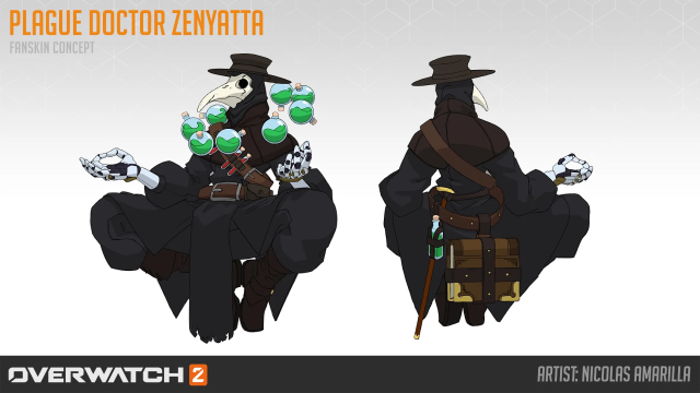 Plague Doctor Zenyatta skin concept art by Nicolas Amarilla. 