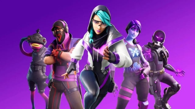 Fortnite characters running together as a group.