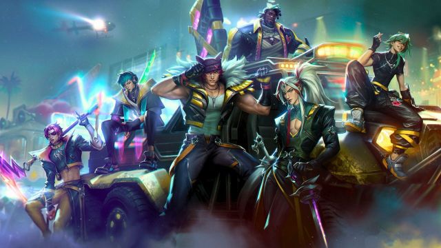 HEARTSTEEL group image with Kayn, Sett, Aphelios, Ezreal, K'Sante, and Yone in League of Legends