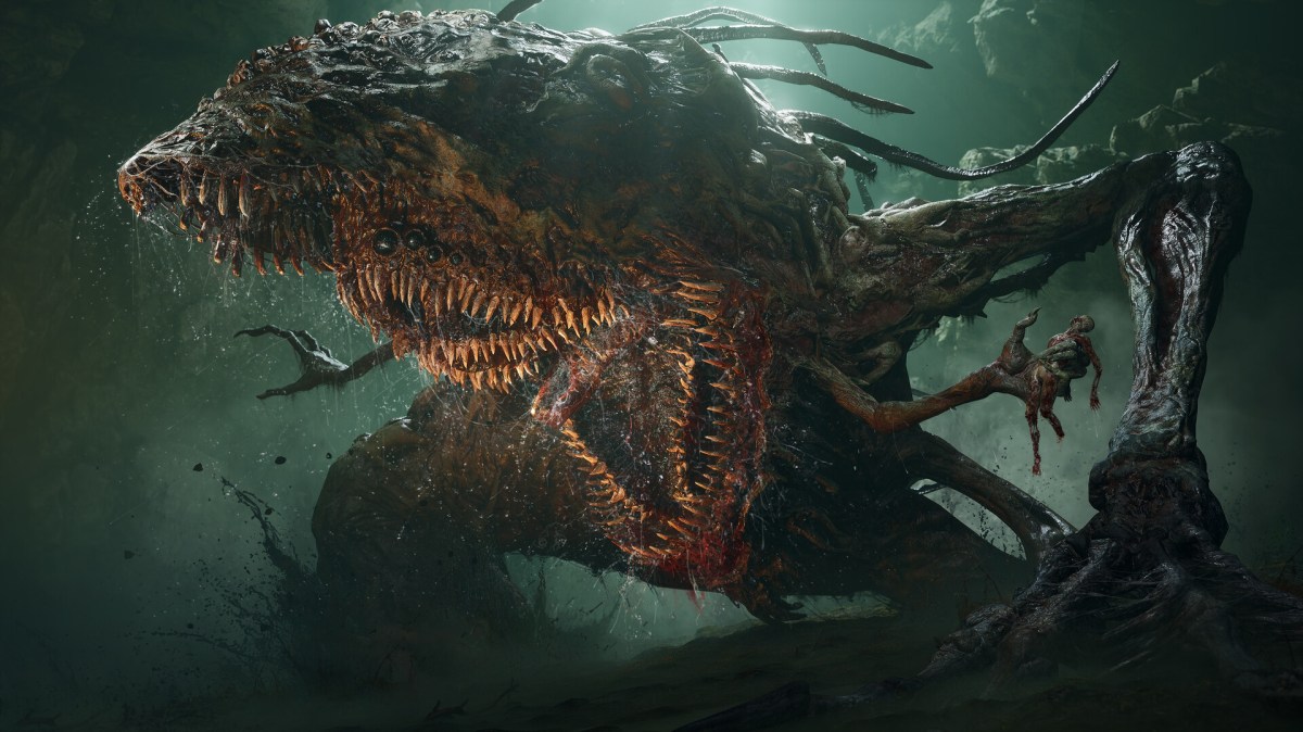 An enemy in Lords of the Fallen with huge teeth and several eyes.